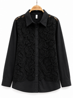 Odette Paisley Lace Shirt in black with crochet overlay detail