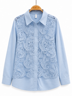Odette Paisley Lace Shirt in sky blue with crochet overlay detail