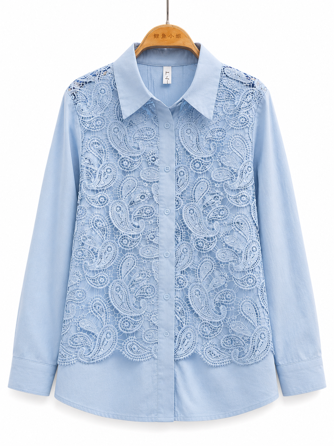 Odette Paisley Lace Shirt in sky blue with crochet overlay detail