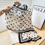 Close-up of The Parisian Polka Linen Stole showing natural linen fabric texture with classic polka dot print in Parisian-inspired design
