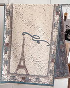 The Parisian Postcard Reversible Wrap showing contrasting reversible side with Parisian illustrated print in deeper tonal expression
