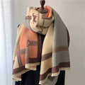 The Polo Heritage Winter Stole showing full heritage polo-inspired equestrian print in classic navy cream and camel tones on soft faux cashmere fabric
