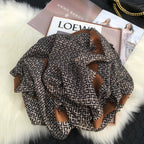 Flat lay of Urban Maze Cotton Stole featuring a black and beige Greek key pattern with camel-brown border in soft viscose cotton fabric.