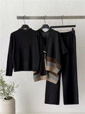 Black Noir Chevron knit co-ord set with top pants and patterned overlay