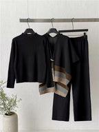 Black Noir Chevron knit co-ord set with top pants and patterned overlay