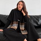 Black three-piece knit co-ord set with chevron overlay styled on model