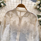 White embroidered linen shirt full length - summer formal wear for women