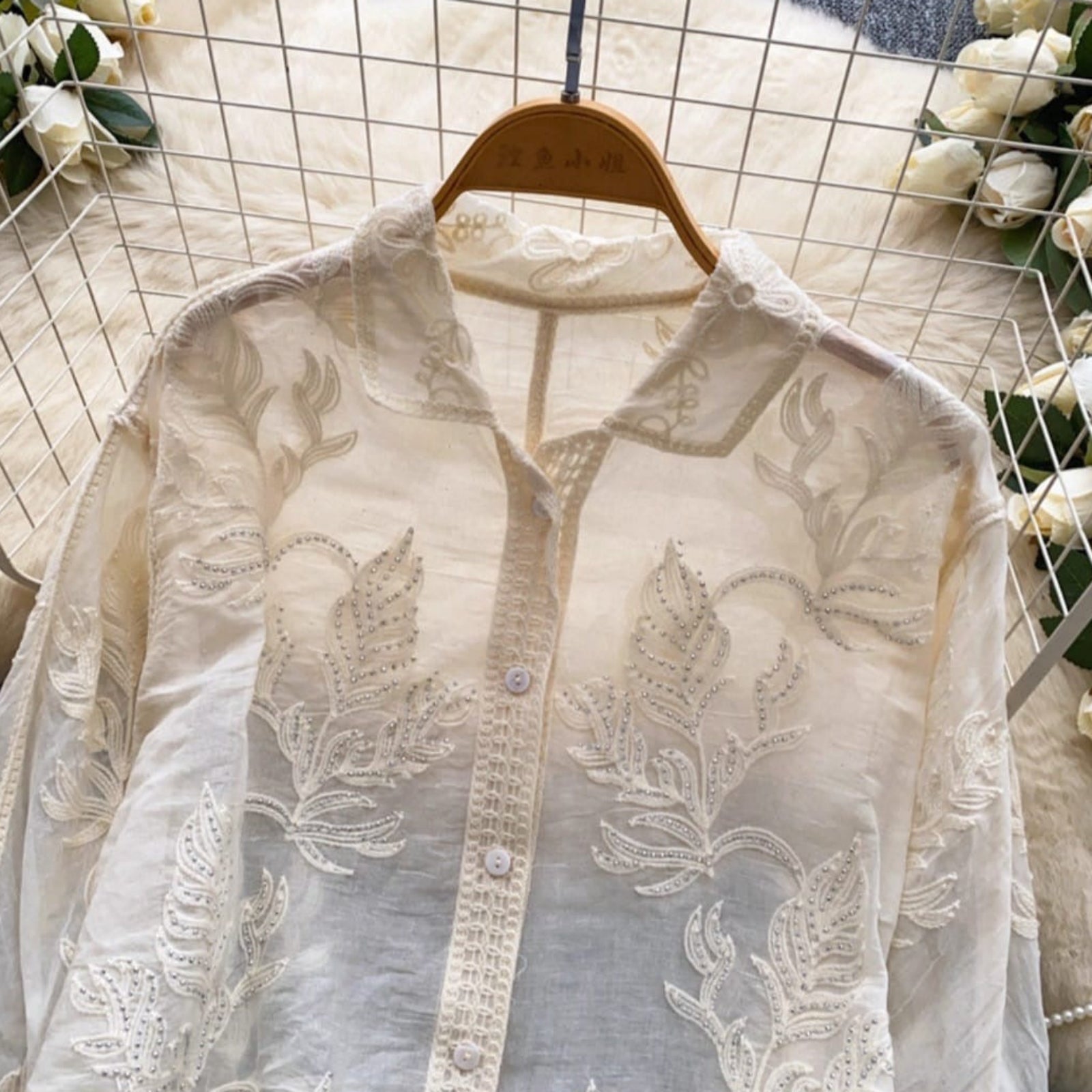 White embroidered linen shirt full length - summer formal wear for women