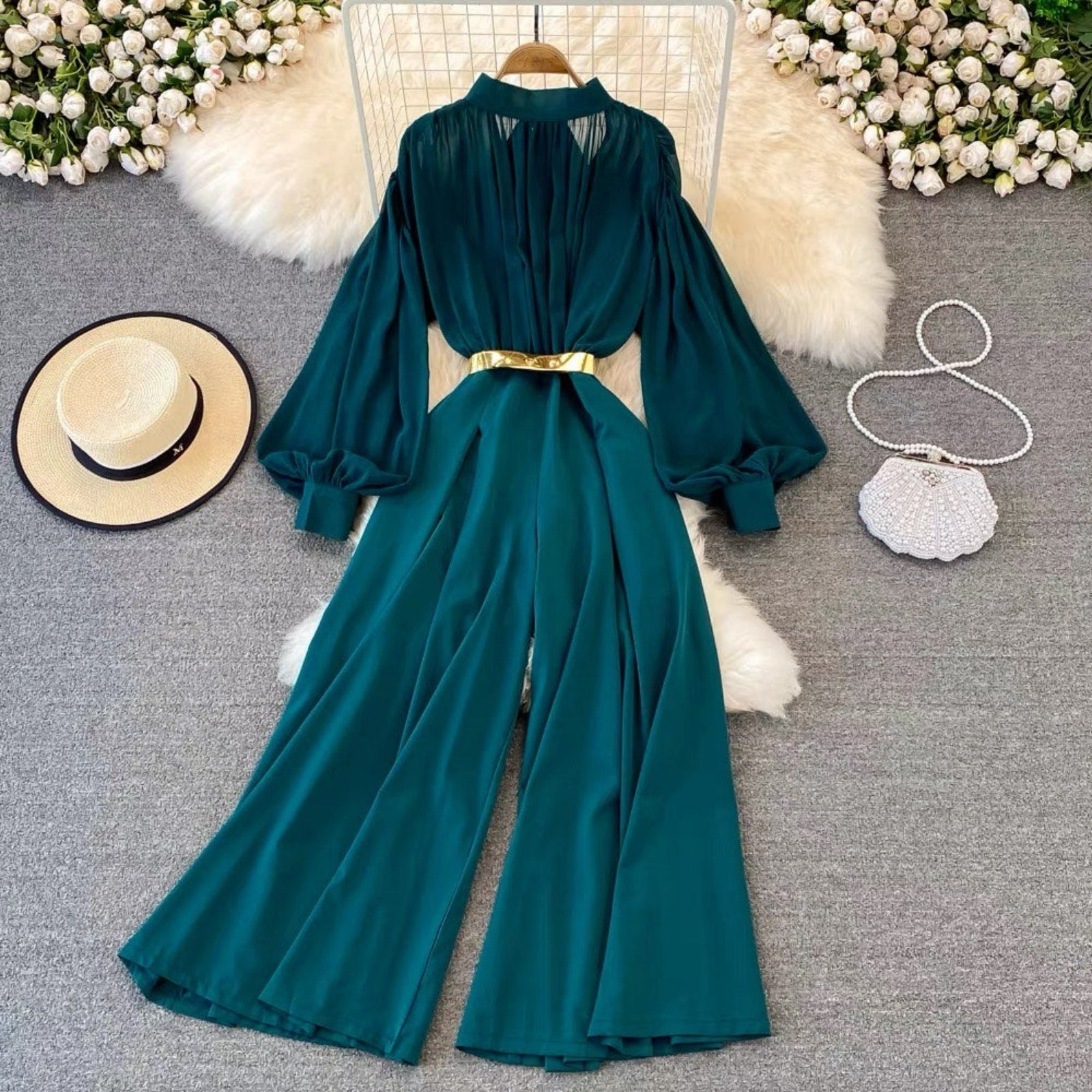 Capine Wide Leg Belted Jumpsuit